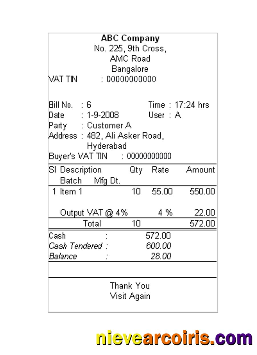 ABC COMPANY cash receipt